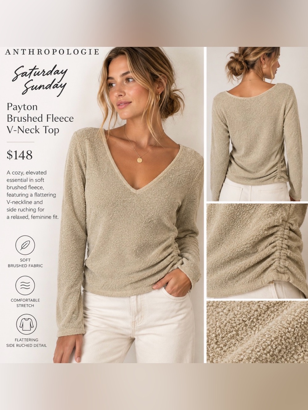 Anthropologie Saturday Sunday Payton Brushed Fleece Top, Size M